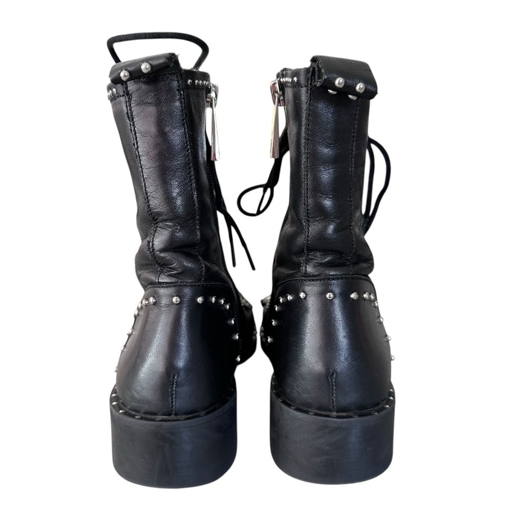 Zara Black Leather Lace Up Biker Chelsea Studded Punk Goth Ankle Boots Size 37 - Picture 5 of 15